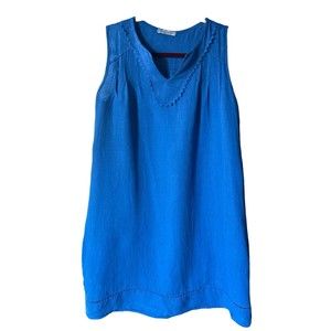 Elena Baldi Sleeveless 100% linen shift dress Blue Size Small